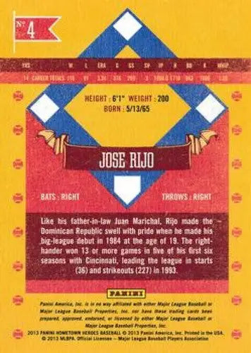 2013 Panini Hometown Heroes #4 Jose Rijo NM-MT Reds ID:5976 ID:5976 - Baseball Card Single