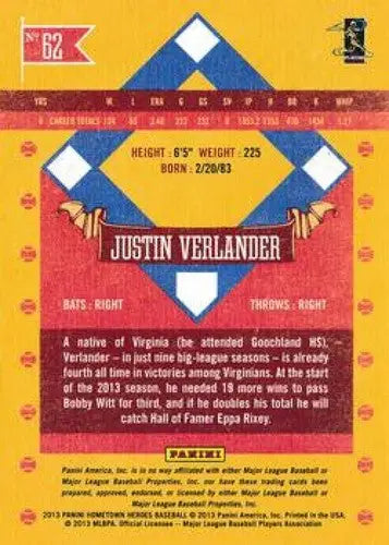 2013 Panini Hometown Heroes #62 Justin Verlander NM-MT Tigers - Baseball Card Single