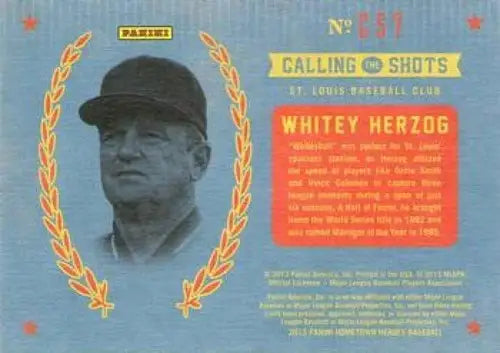 2013 Panini Hometown Heroes Calling the Shots #7 Whitey Herzog NM-MT Cardinals - Baseball Card Single