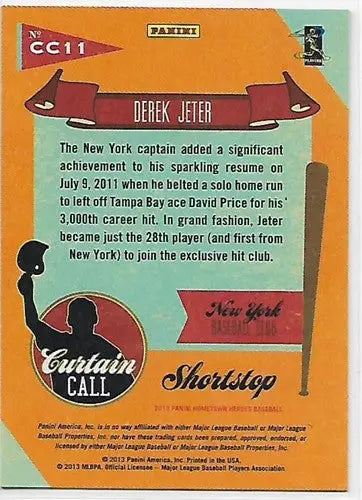 2013 Panini Hometown Heroes Curtain Call Black #11 Derek Jeter NM-MT Yan ID:5968 - Baseball Card Single