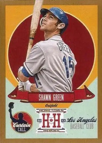 Original gloss Panini Hometown Heroes Shawn Green baseball card from 2013 Curtain Call Gold