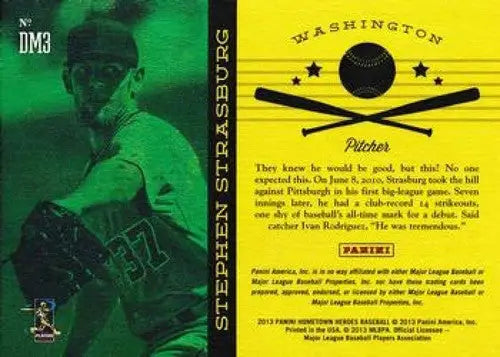 2013 Panini Hometown Heroes Defining Moments #3 Stephen Strasburg NM-MT National - Baseball Card Single