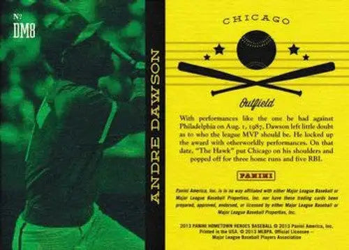Original gloss Panini Hometown Heroes Andre Dawson baseball card from Hometown Heroes Defining Moments