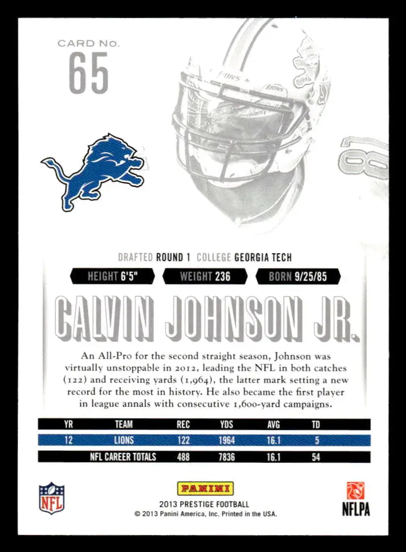 2013 Panini Prestige #65 Calvin Johnson - Football Card Single