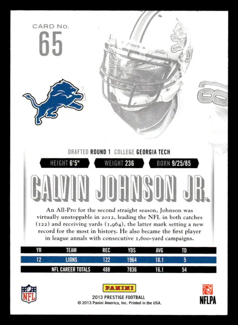 2013 Panini Prestige #65 Calvin Johnson - Football Card Single
