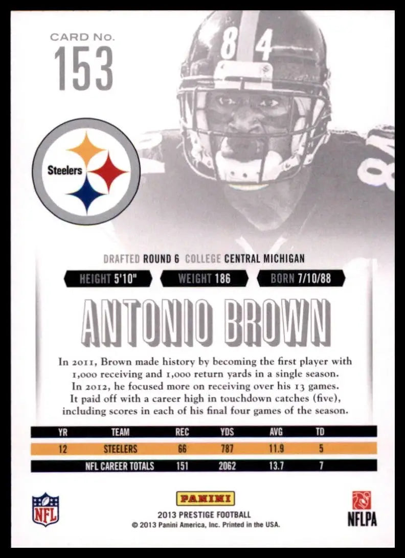 2013 Panini Prestige - Antonio Brown #153 - Football Card Single