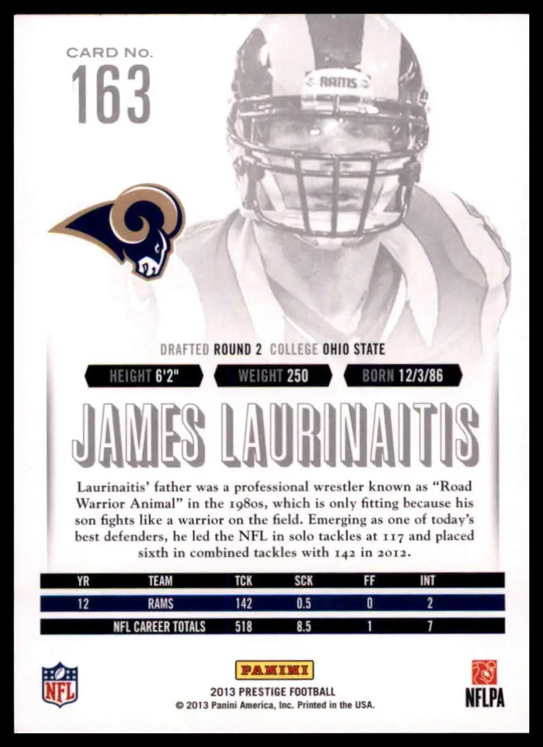2013 Panini Prestige James Laurinaitis 163 St. Louis Rams NM - Football Card Single