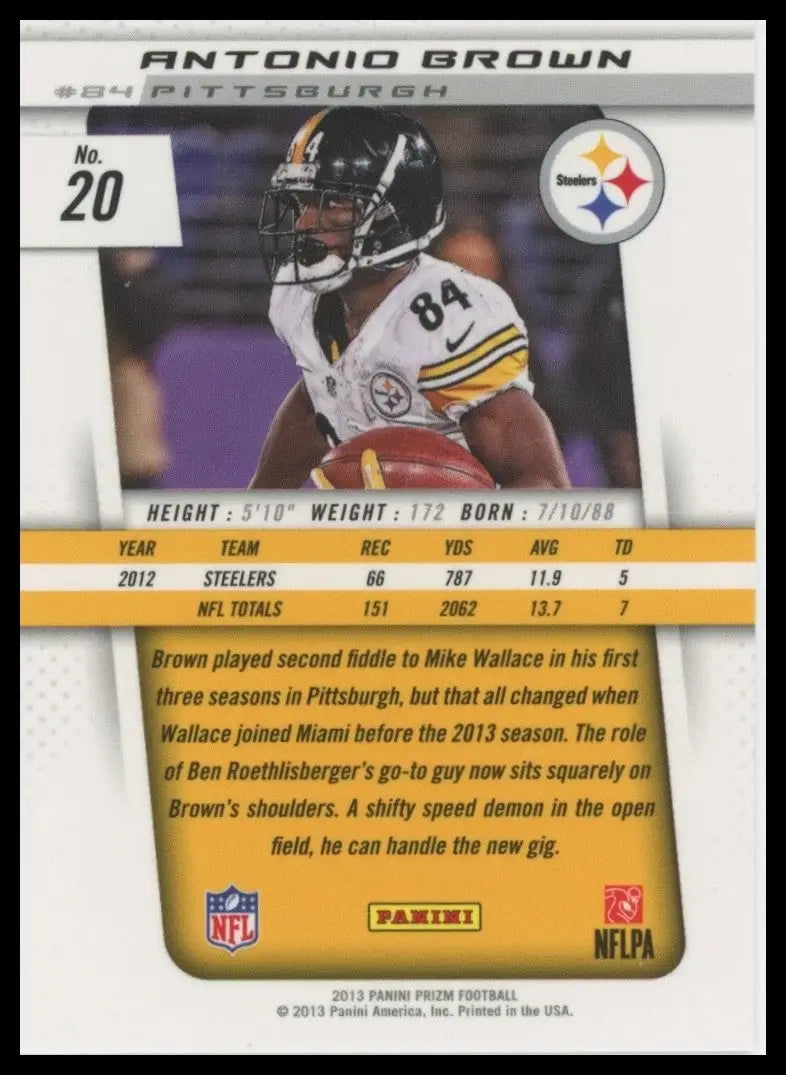2013 Panini Prizm - Antonio Brown #20 - Football Card Single