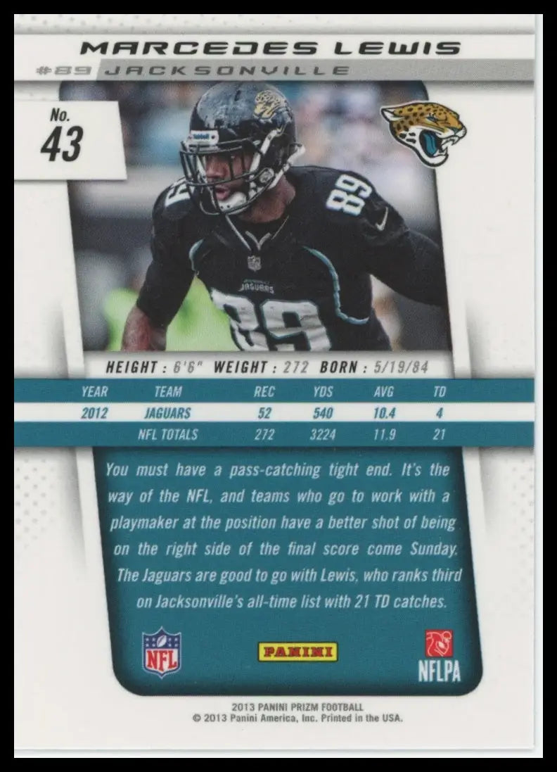 2013 Panini Prizm Marcedes Lewis 43 Jacksonville Jaguars NM - Football Card Single