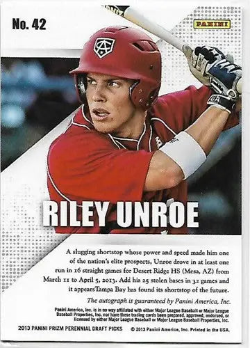 Riley Unroe baseball card from Panini Prizm 2013 Panini Prizm Perennial Draft Picks