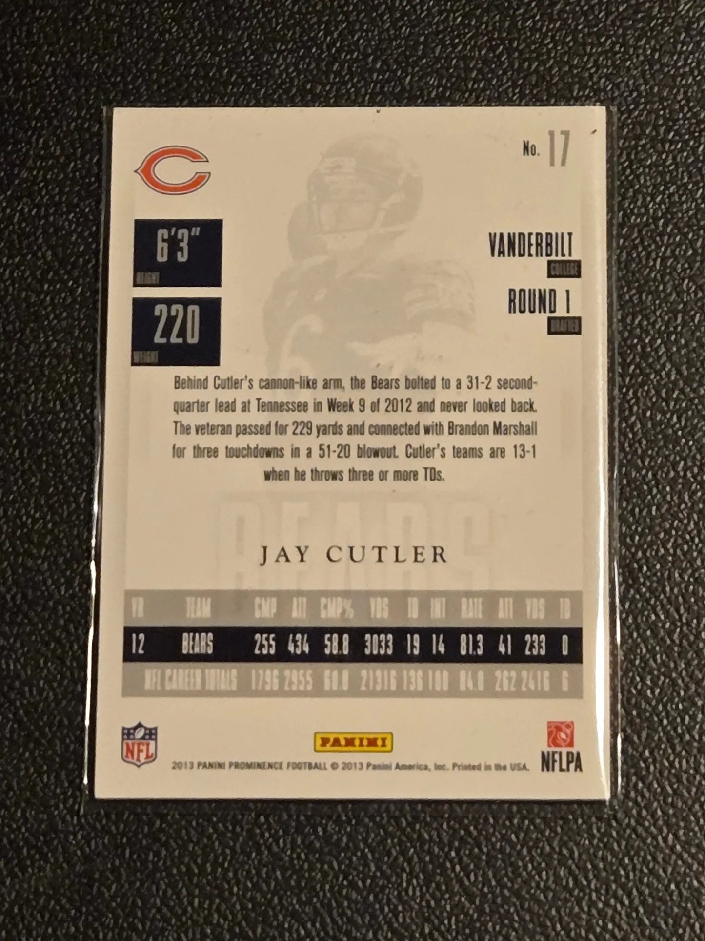2013 Panini Prominence #17 Jay Cutler Gold #/199 - Football Card Single