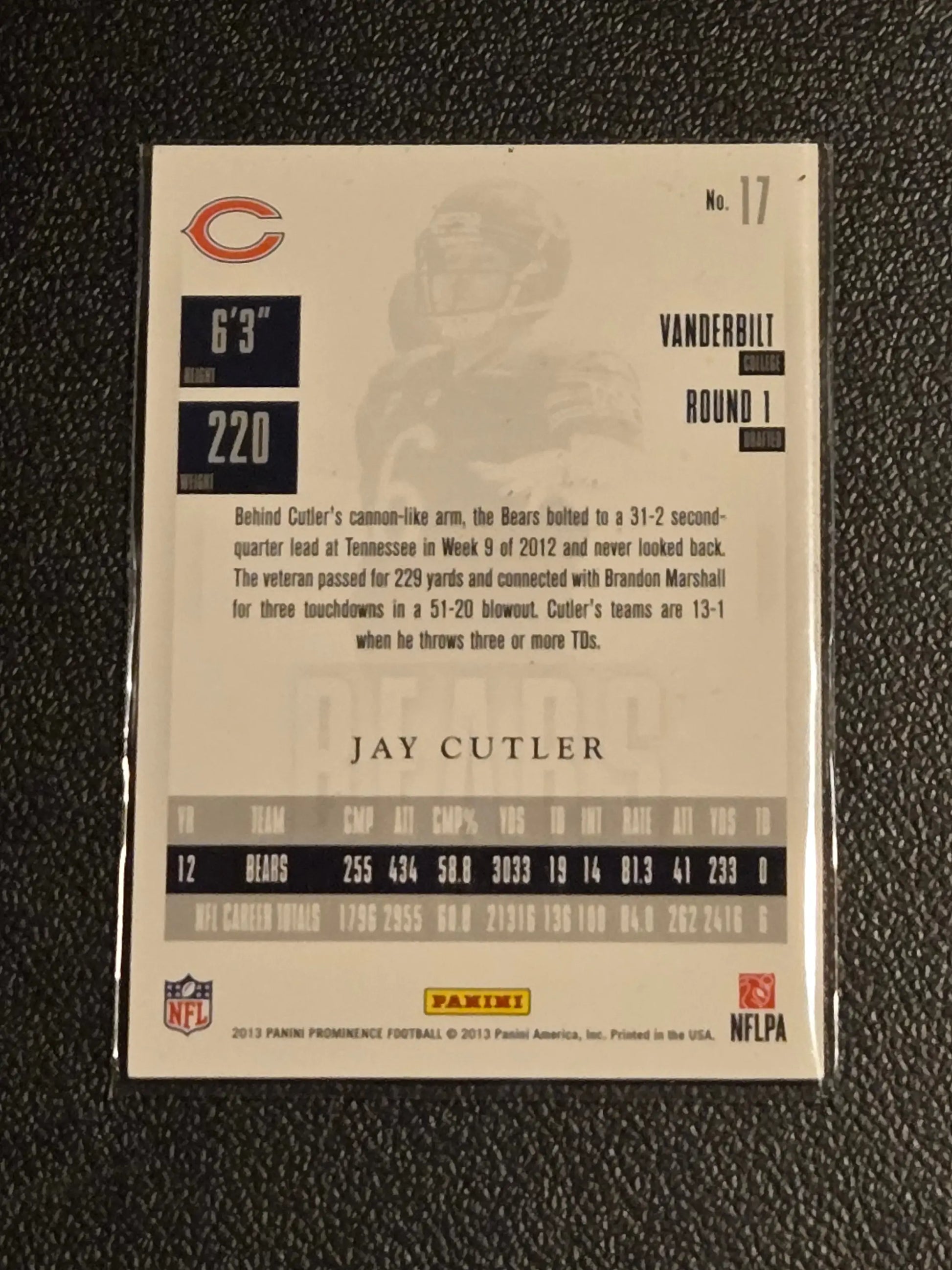 2013 Panini Prominence #17 Jay Cutler Gold #/199 - Football Card Single