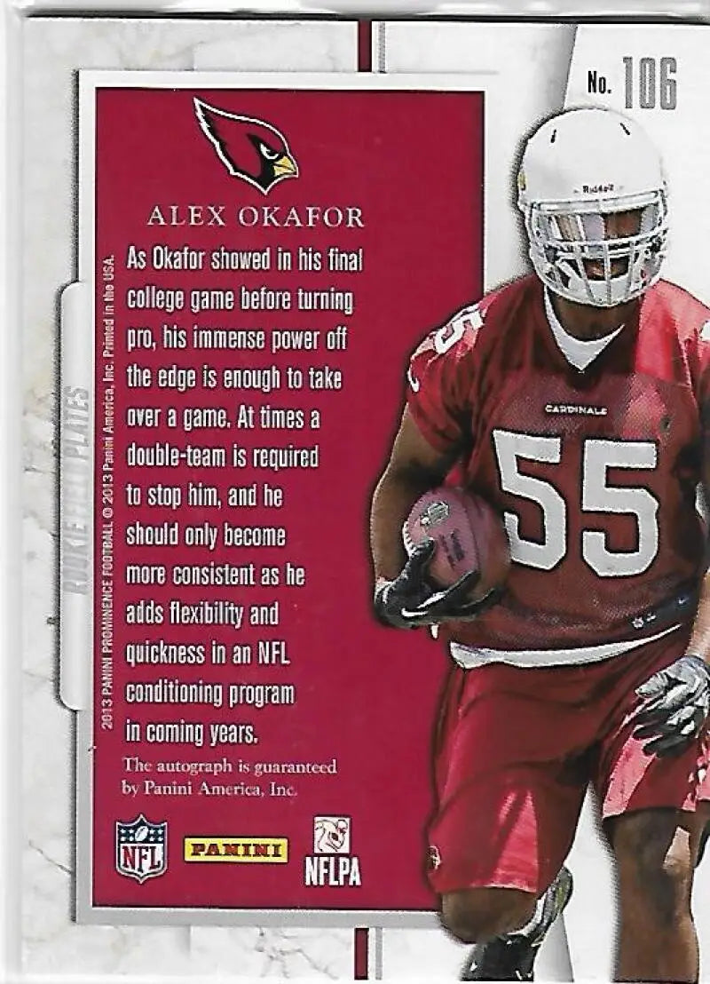 2013 Panini Prominence Rookie Field Plates Signature #106 Alex Okafor N ID:34478 - Football Card Single
