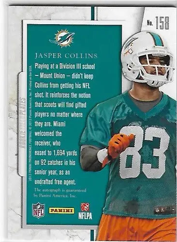 2013 Panini Prominence Rookie Field Plates Signature #158 Jasper Collin ID:34477 - Football Card Single