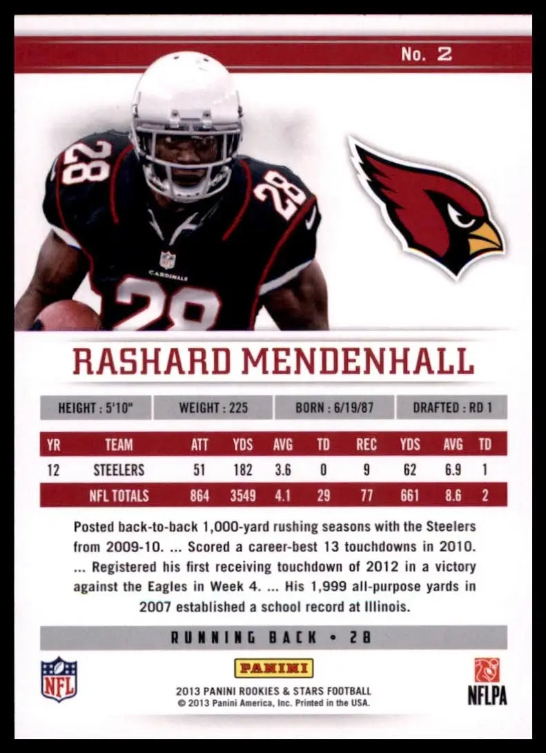 2013 Panini Rookies & Stars - Rashard Mendenhall #2 - Football Card Single