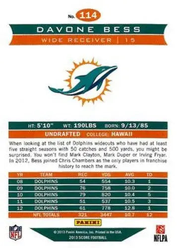 2013 Panini Score #114 Davone Bess NM-MT Dolphins - Football Card Single