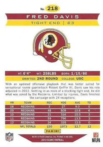 2013 Panini Score #218 Fred Davis NM-MT Redskins ID:4721 - Football Card Single