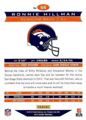 2013 Panini Score #66 Ronnie Hillman NM-MT Broncos ID:4698 - Football Card Single