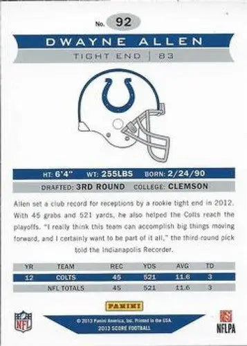 American football trading card of Dwayne Allen from Panini Score with original gloss