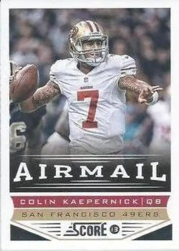 2013 Panini Score Colin Kaepernick football trading card with original gloss in 49ers jersey