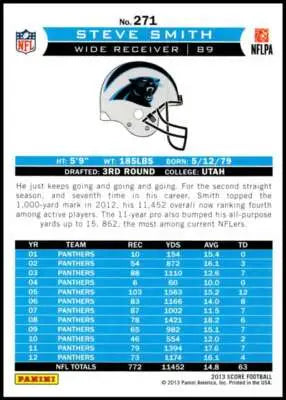 2013 Panini Score Franchise #271 Steve Smith NM-MT Panthers - Football Card Single