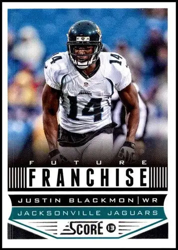 2013 Panini Score Future Franchise Justin Blackmon football trading card with original gloss