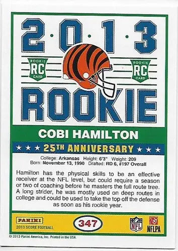 2013 Panini Score Rookie Cobi Hamilton football card Bengals NM-MT score rookie collectible