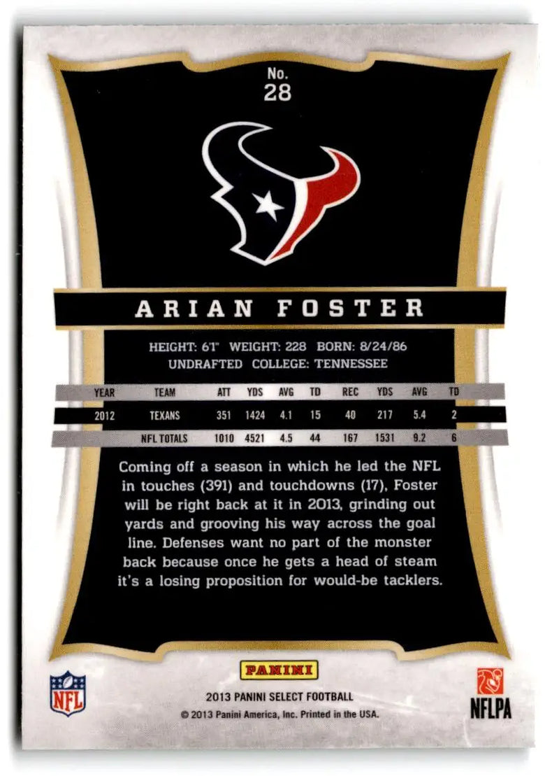 2013 Panini Select #28 Arian Foster - Football Card Single