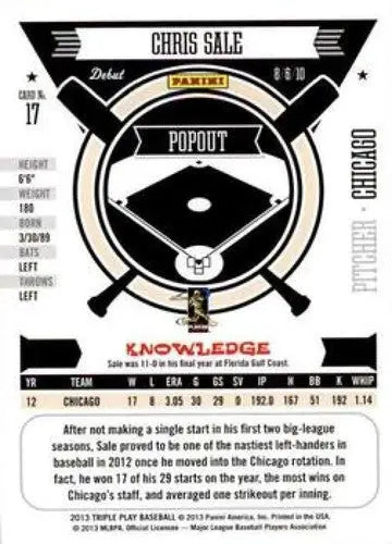 2013 Panini Triple Play #17 Chris Sale NMMT White Sox - Baseball Card Single
