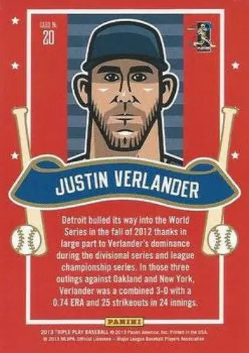 Justin Verlander baseball card from 2013 Panini Triple Play Panini All-Stars NMNT