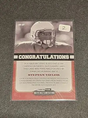 2013 Press Pass Showcase #EZ-ST Stepfan Taylor End Zone Autographs #/50 - Football Card Single