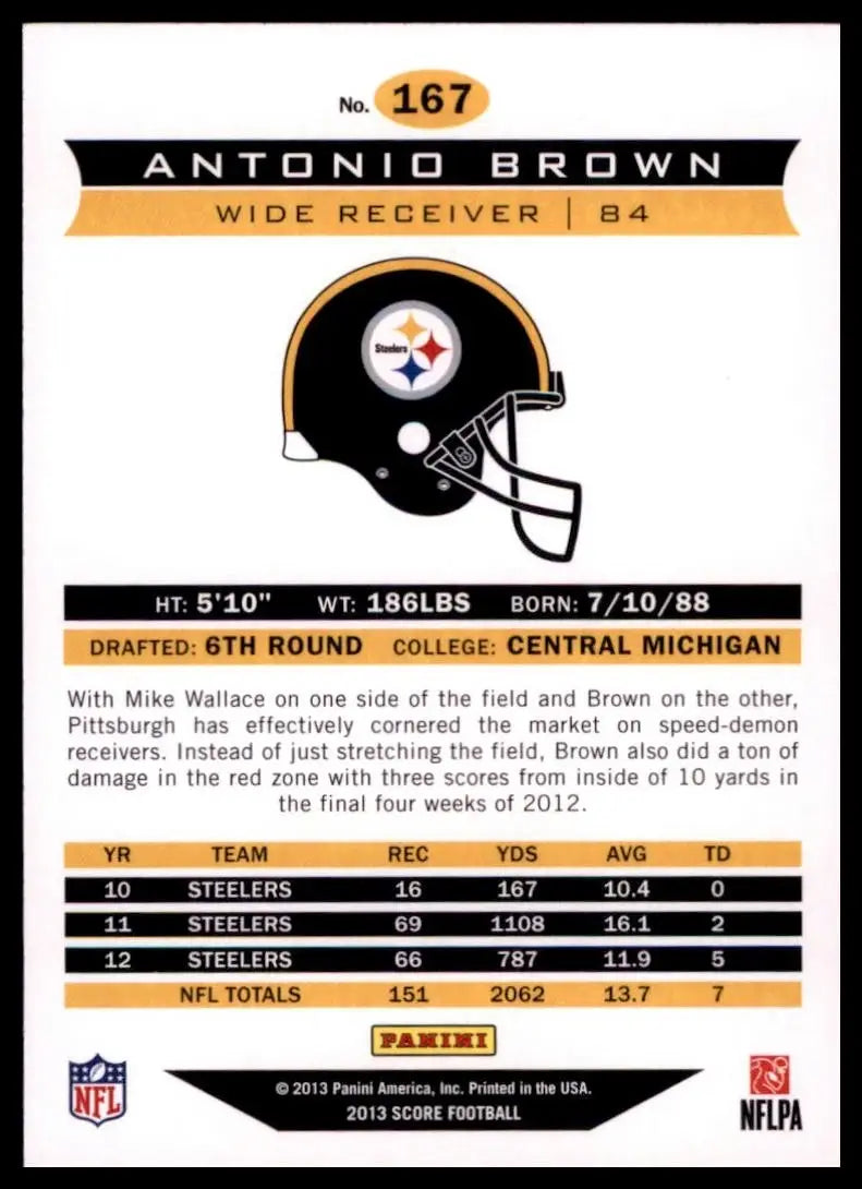 2013 Score - Antonio Brown #167 - Football Card Single