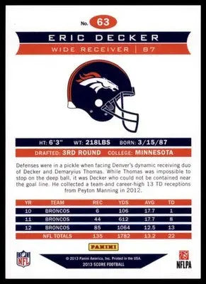 2013 Score Base Eric Decker Denver Broncos 63 - Football Card Single
