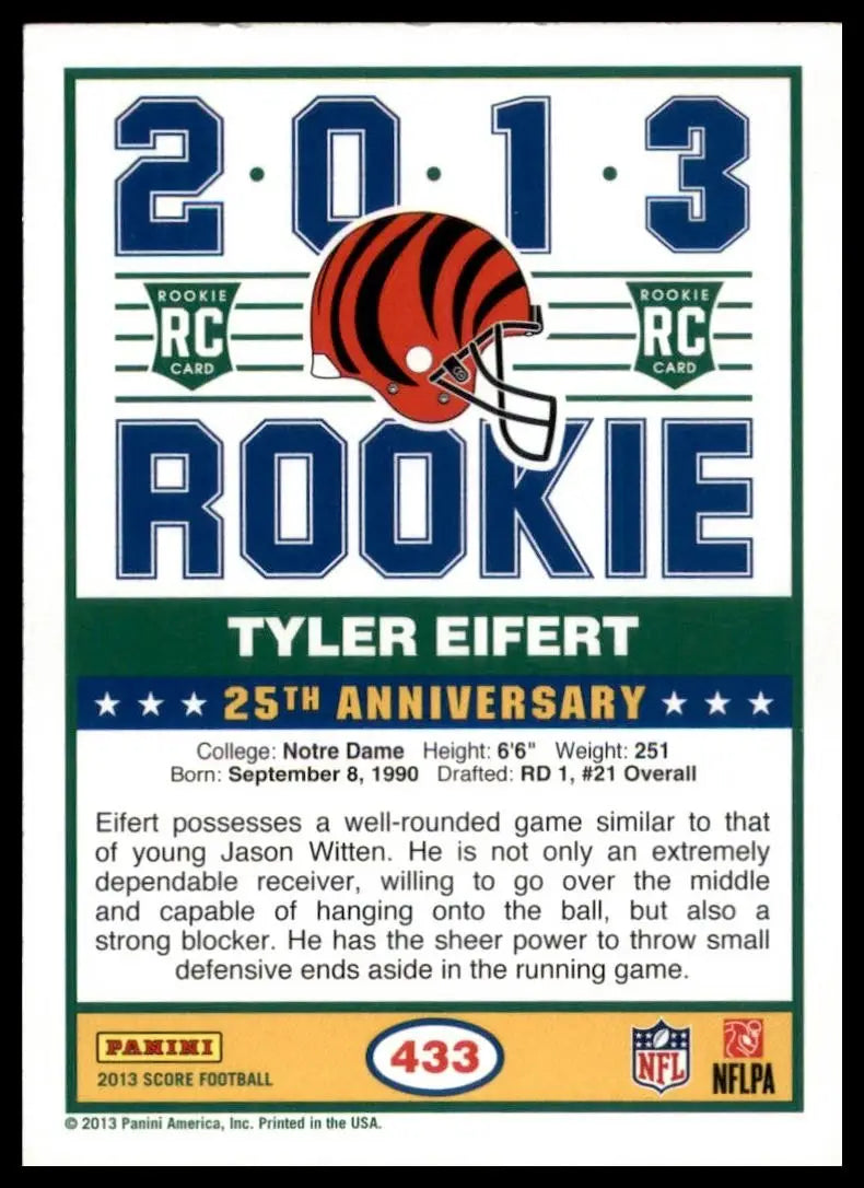 2013 Score Blue Tyler Eifert #433 Cincinnati Bengals Football Card NFL Sports - Football Card Single