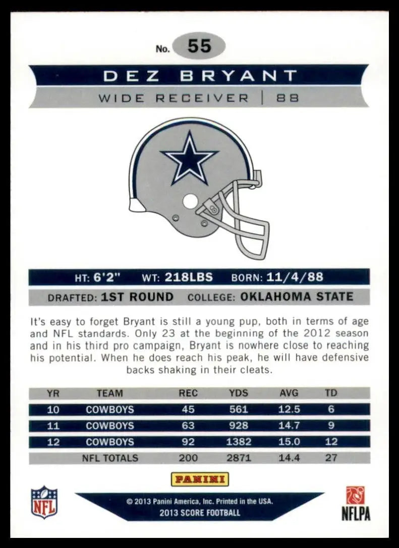 2013 Score Dez Bryant #55 Dallas Cowboys Football Card NFL Sports - Football Card Single