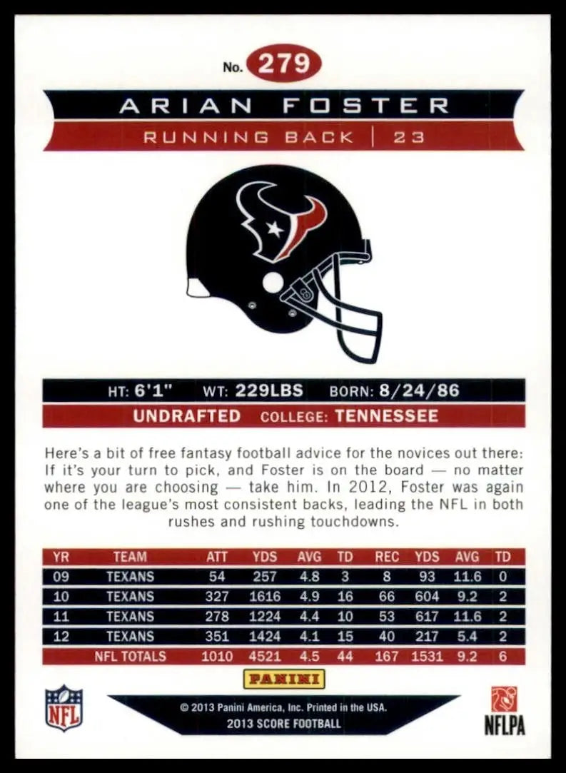 2013 Score Franchise Arian Foster #279 Houston Texans Football Card NFL Sports - Football Card Single