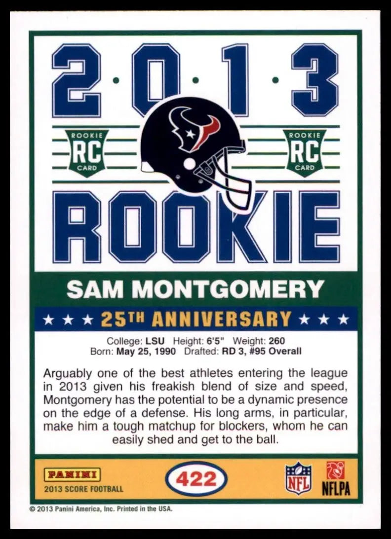 2013 Score - 2013 Rookie Sam Montgomery #422 (RC) - Football Card Single