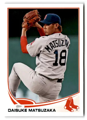 Baseball trading card of Daisuke Matsuzaka in Red Sox uniform with original gloss