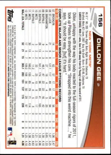 2013 Topps #156 Dillon Gee NM-MT Mets - Baseball Card Single