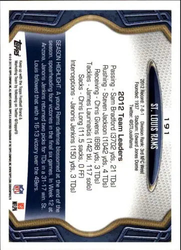 2013 Topps #191 St. Louis Rams NM-MT Rams ID:10241 - Football Card Single