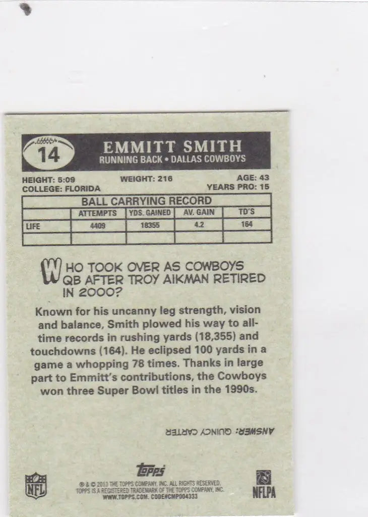 2013 Topps 1959 Mini #14 Emmitt Smith Dallas Cowboys