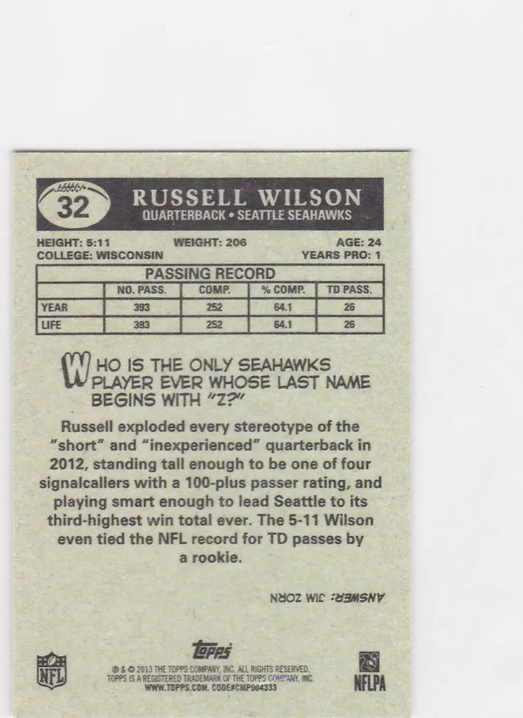 2013 Topps 1959 Mini #32 Russell Wilson Seattle Seahawks
