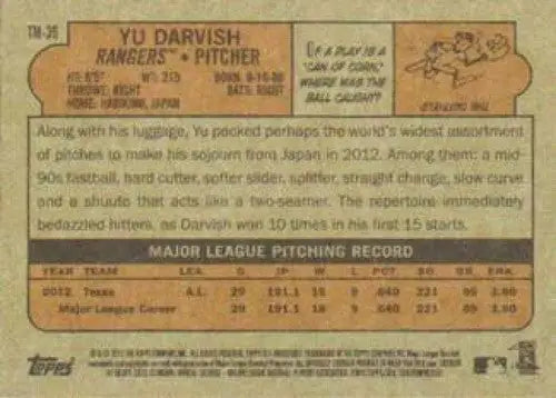2013 Topps 1972 Topps Minis #TM-39 Yu Darvish NM-MT Rangers ID:70839 - Baseball Card Single
