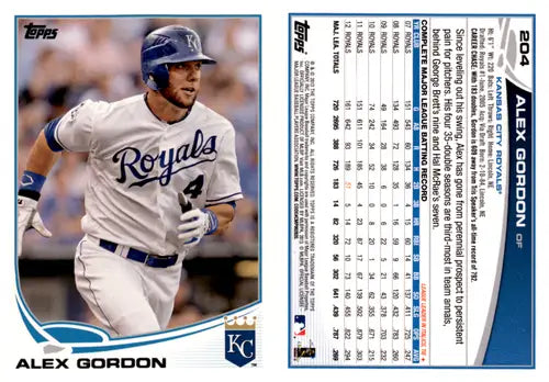 2013 Topps 204a Alex Gordon Royals baseball card featuring Alex Gordon ID 45373