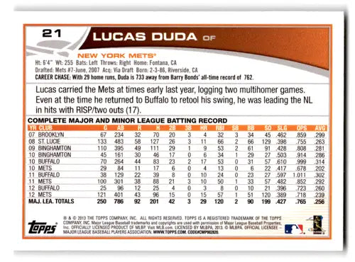 2013 Topps #21 Lucas Duda NM-MT Mets ID:70851 - Baseball Card Single