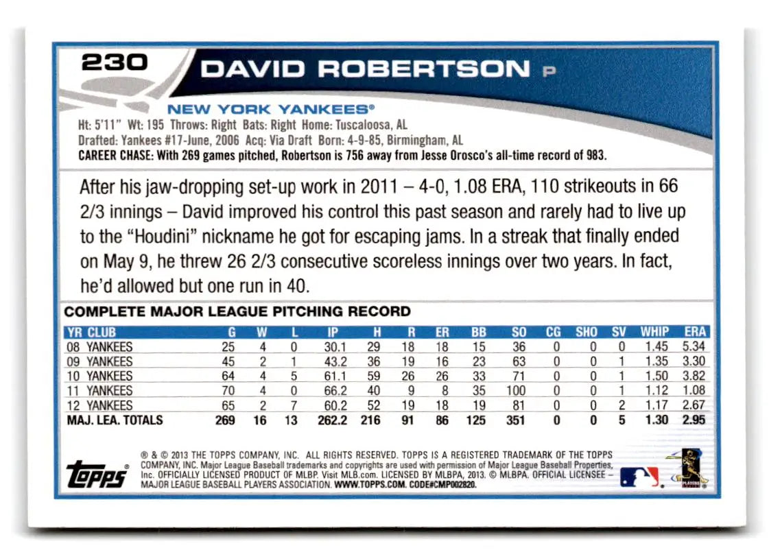 2013 Topps #230 David Robertson - Baseball Card Single