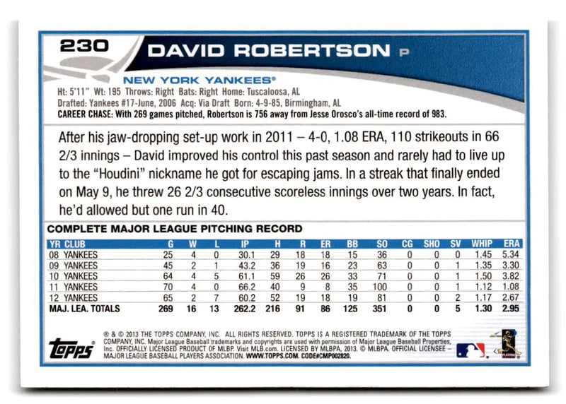 2013 Topps #230 David Robertson - Baseball Card Single