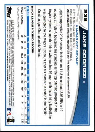 2013 Topps #232 Jake Odorizzi NM-MT Royals - Baseball Card Single