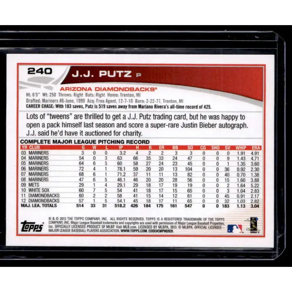 2013 Topps #240 J.J. Putz Red NM-MT - Baseball Card Single