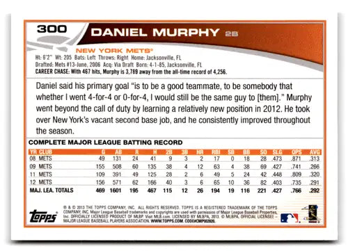 Collectible baseball card of Daniel Murphy with original gloss, 2013 Topps NM-MT